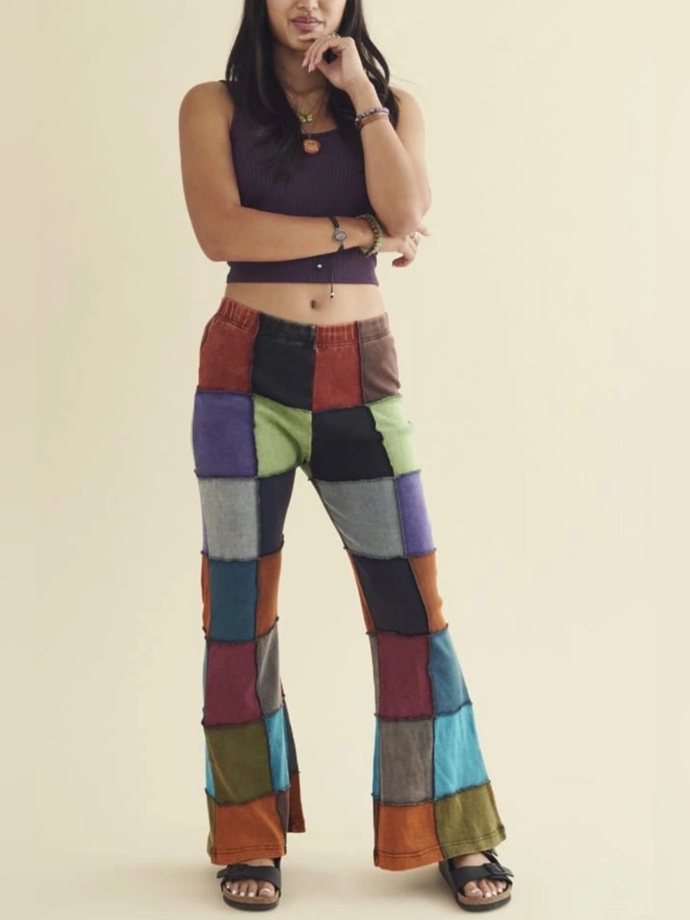 Earthbound Assorted Rainbow Patchwork Flare Pants Size Small